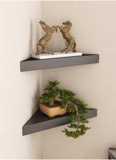 co arma Set of 2 wall mounted small floating wooden corner shelves  - Image 1