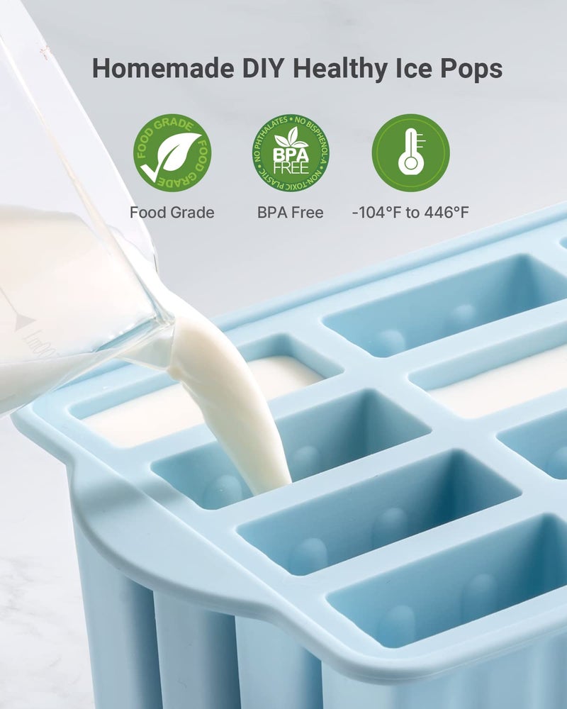 MEETRUE Popsicles Molds, MEETRUE 12 Pieces Silicone Popsicle Molds Easy-Release BPA-free Popsicle Maker Molds Ice Pop Molds Homemade Popsicle Ice Pop Maker with 50PCS Popsicle Sticks+Cleaning Brush - Image 2