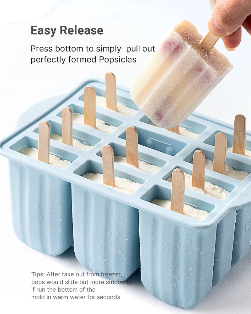 MEETRUE Popsicles Molds, MEETRUE 12 Pieces Silicone Popsicle Molds Easy-Release BPA-free Popsicle Maker Molds Ice Pop Molds Homemade Popsicle Ice Pop Maker with 50PCS Popsicle Sticks+Cleaning Brush - Image 4