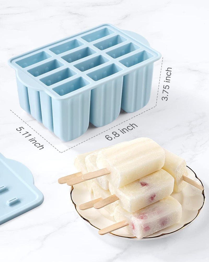 MEETRUE Popsicles Molds, MEETRUE 12 Pieces Silicone Popsicle Molds Easy-Release BPA-free Popsicle Maker Molds Ice Pop Molds Homemade Popsicle Ice Pop Maker with 50PCS Popsicle Sticks+Cleaning Brush - Image 5