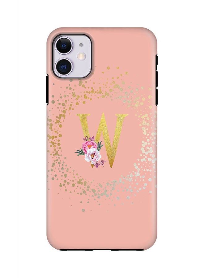 Stylizedd Monogram Tough Cover for Apple iPhone 11 Case Custom Initials Letter Floral Pattern Tough Pro Dual Layer hybrid PC inner TPU protection Alphabet- W (Rose Pink) - Image 1