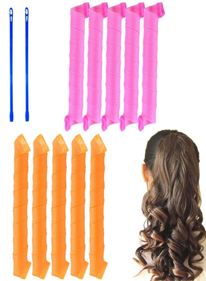 مجموعة مكونة من 10 بكرات شعر حلزونية بدون حرارة مع خطافات تصفيف شعر إضافية - Image 1