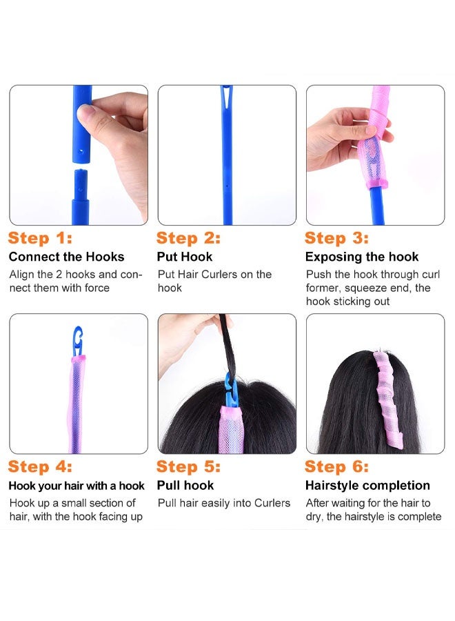 مجموعة مكونة من 10 بكرات شعر حلزونية بدون حرارة مع خطافات تصفيف شعر إضافية - Image 5