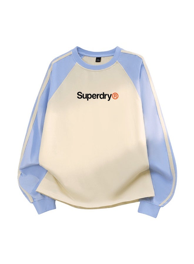 سوبر دراي Superdry with LOGO long-sleeved cotton T-shirt, casual color matching round neck shirt, striped side details, loose for men and women. - Image 5