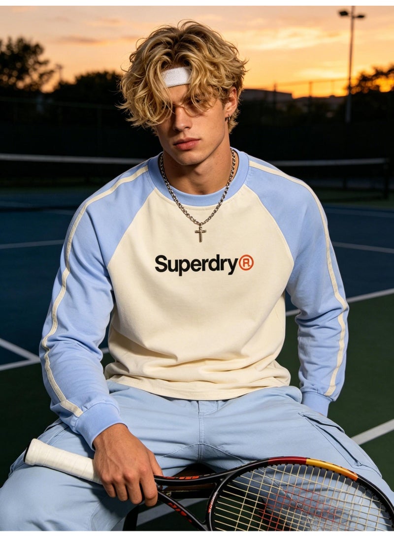 سوبر دراي Superdry with LOGO long-sleeved cotton T-shirt, casual color matching round neck shirt, striped side details, loose for men and women. - Image 2