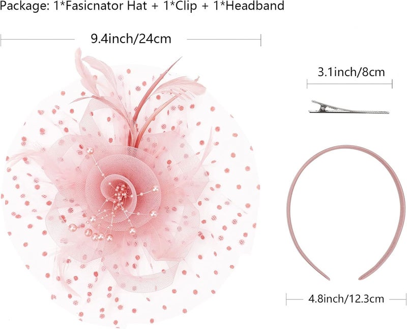 DRESHOW Fascinators Hat Flower Mesh Ribbons Feathers on a Headband and a Clip Tea Party Headwear for Girls and Women - Image 3