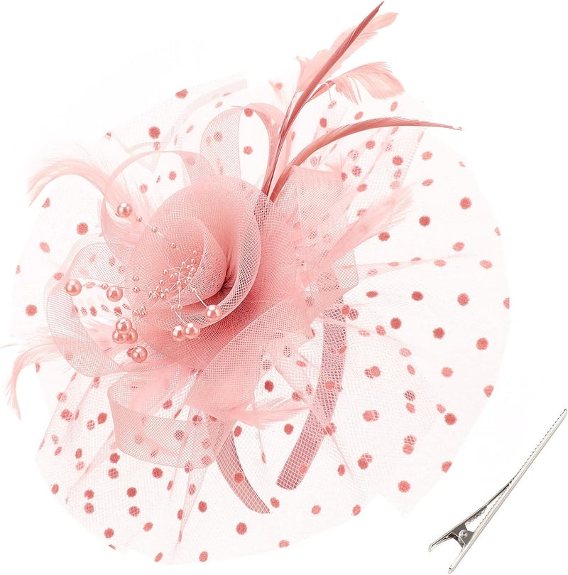 DRESHOW Fascinators Hat Flower Mesh Ribbons Feathers on a Headband and a Clip Tea Party Headwear for Girls and Women - Image 1