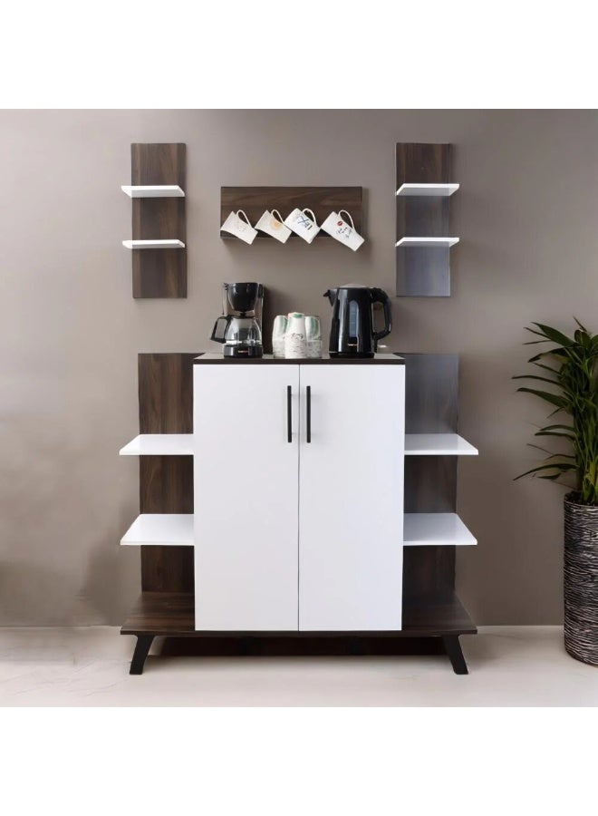 بيتي ركن قهوة مع أرفف معلقة - أبيض وبني - Image 1