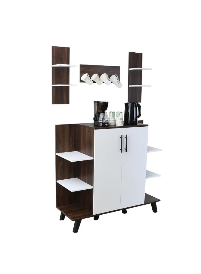 بيتي ركن قهوة مع أرفف معلقة - أبيض وبني - Image 5