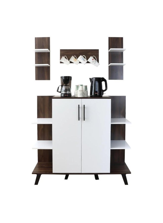 بيتي ركن قهوة مع أرفف معلقة - أبيض وبني - Image 2