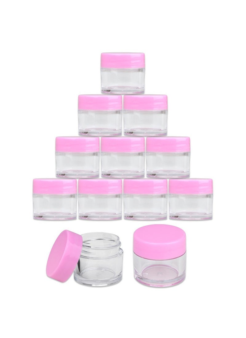 Beauticom Beauticom High-Graded Quality 7 Grams/7 ML (Quantity: 12 Packs) Thick Wall Clear Plastic LEAK-PROOF Jars Container with PINK Lids for Cosmetic, Lip Balm, Lip Gloss, Creams, Lotions, Liquids 
