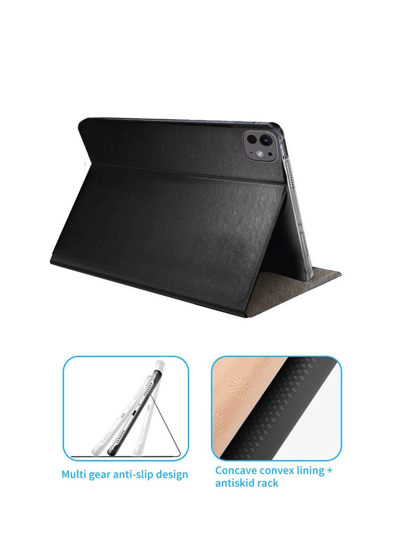 Wtech Apple iPad Pro 13 5G 2024 (7th Generation M4) 13 Inch / Apple iPad Pro 13-inch (M5) Classic PU Leather Trifold Stand Flip Case Cover - Black - Image 2