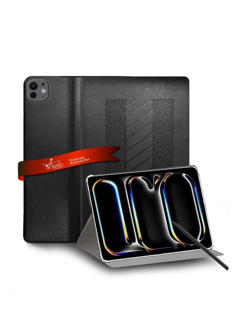 Wtech Apple iPad Pro 13 5G 2024 (7th Generation M4) 13 Inch / Apple iPad Pro 13-inch (M5) Classic PU Leather Trifold Stand Flip Case Cover - Black - Image 1