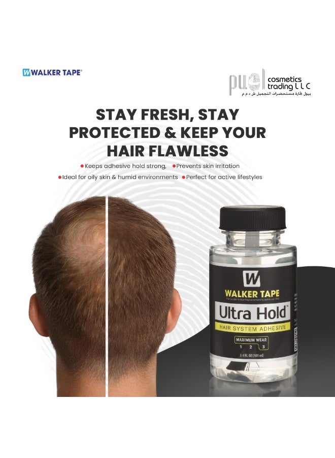 Walker Tape Ultra Hold Liquid Adhesive for Hair Systems – 3.4 fl oz Brush-On Bonding Glue – Strong Long Hold Wig Glue – Waterproof, Clear Drying, Skin-Safe Adhesive for Lace Wigs, Toupees & Extensions - Image 4