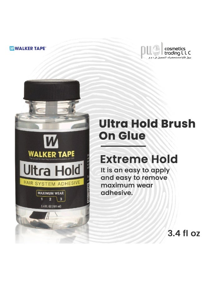 Walker Tape Ultra Hold Liquid Adhesive for Hair Systems – 3.4 fl oz Brush-On Bonding Glue – Strong Long Hold Wig Glue – Waterproof, Clear Drying, Skin-Safe Adhesive for Lace Wigs, Toupees & Extensions - Image 2