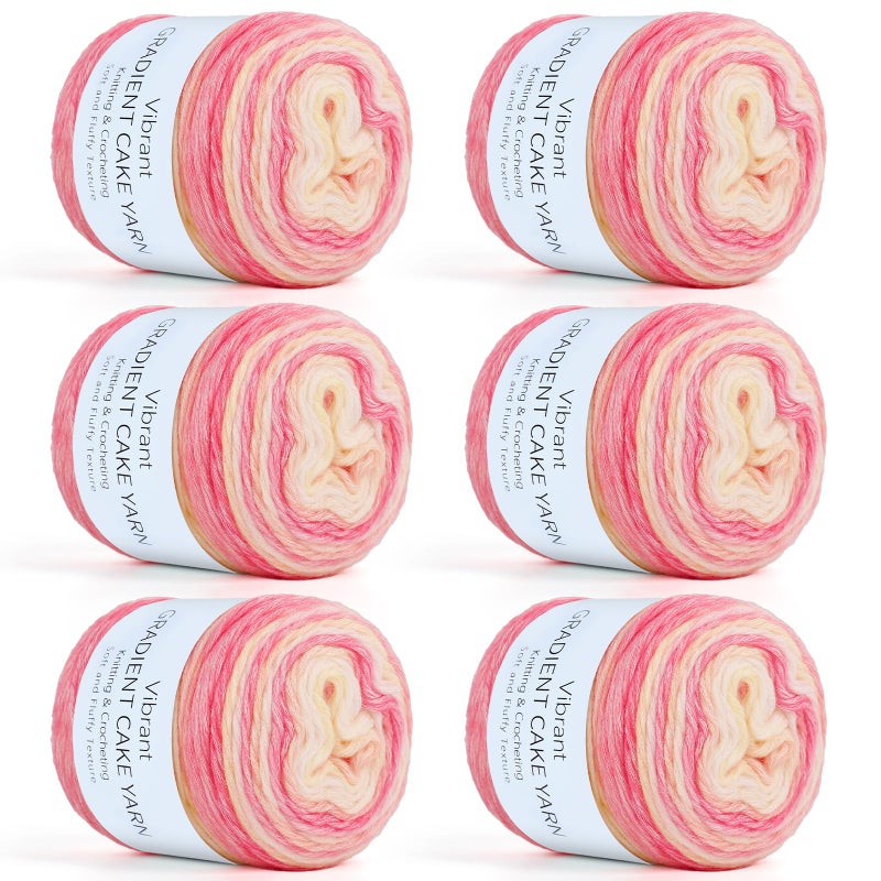 Aeelike Gradient Yarn, 6 Skeins OmbrÃ© Fairyland Yarn for Crocheting 100g (3.52 oz) 245m (267 Yards) # 3 Light Weight, Vibrant Cake Yarns for Making Colorful Blanket Scarves Hat, Pink Yellow Gradient - Image 1