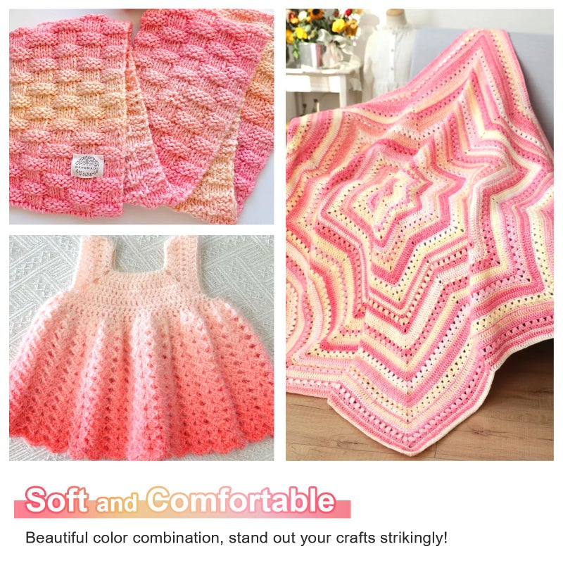Aeelike Gradient Yarn, 6 Skeins OmbrÃ© Fairyland Yarn for Crocheting 100g (3.52 oz) 245m (267 Yards) # 3 Light Weight, Vibrant Cake Yarns for Making Colorful Blanket Scarves Hat, Pink Yellow Gradient - Image 2