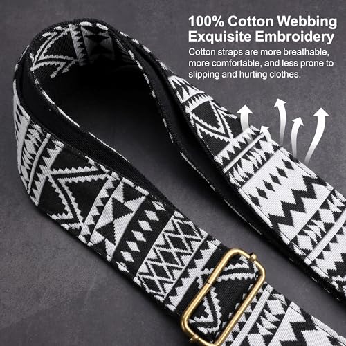 Nefelibata Purse Strap-2" Crazy Horse Leather Wide Shoulder Strap Adjustable Replacement,Retro Jacquard Embroidery Multi-pattern Crossbody Bag Straps for Handbag,Crossbody Bags(Indian Black) - Image 4