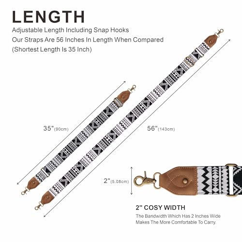 Nefelibata Purse Strap-2" Crazy Horse Leather Wide Shoulder Strap Adjustable Replacement,Retro Jacquard Embroidery Multi-pattern Crossbody Bag Straps for Handbag,Crossbody Bags(Indian Black) - Image 5