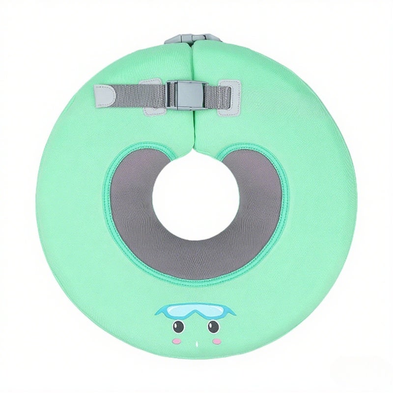 Mambobaby Non-Inflatable Baby Neck Float Ring - Premium 3D Cloth Ergonomic Design Baby Bath Float for 6-12 Months Green Large Size - Image 1
