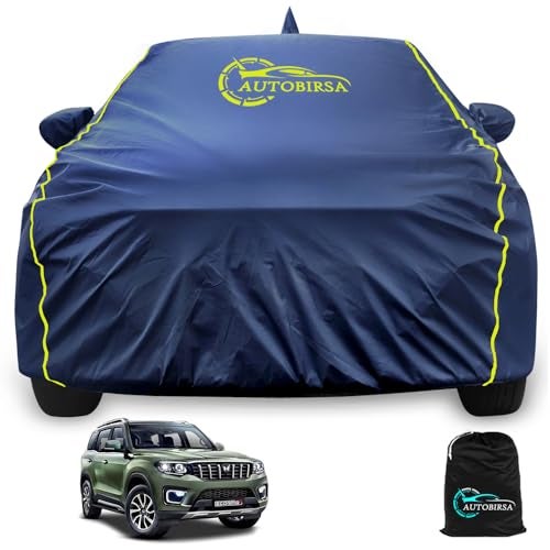 Autobirsa Waterproof Car Body Cover for Mahindra Scorpio-N 100% All Weather Proof with Mirror & Antenna Packet & Full Bottom Elastic, Triple Stitching with 100% Nail Proof Cover Navy Blue - Image 1
