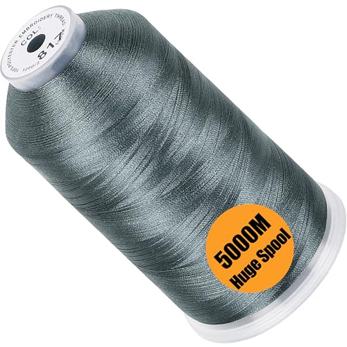 New brothread  Single Huge Spool 5000M Each Polyester Embroidery Machine Thread 40WT for Commercial and Domestic Machines  Gray