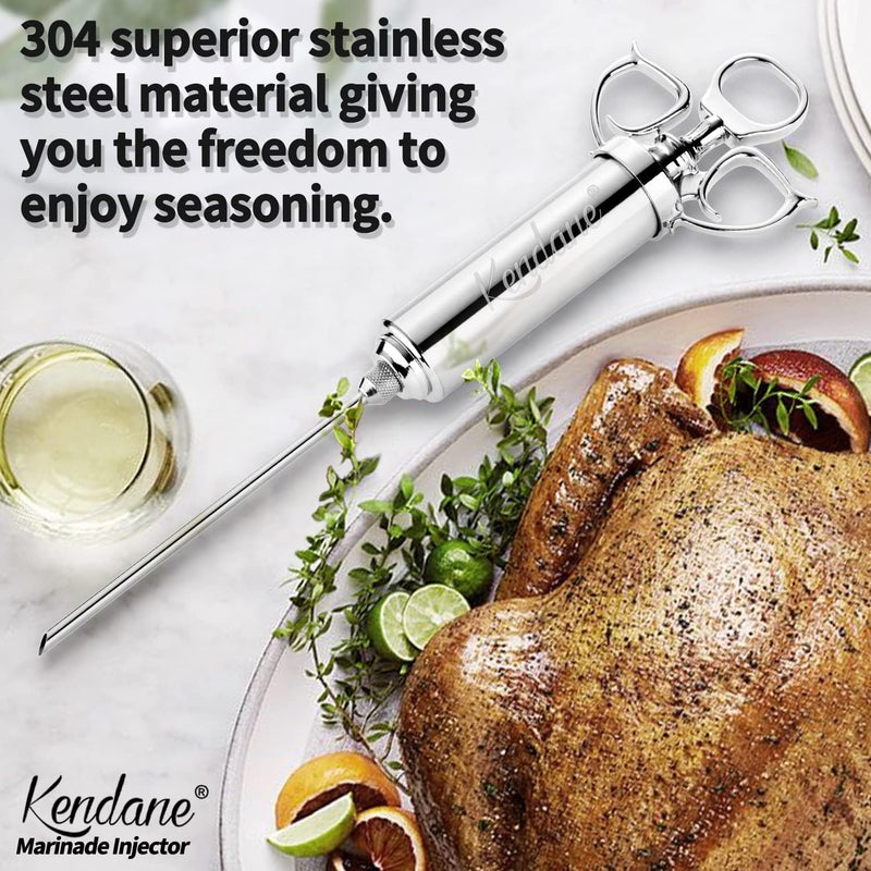 Kendane Meat Injector Syringe 2-oz Marinade Flavor Barrel 304 Stainless Steel with 3 Marinade Needles for BBQ Grill Smoker, Turkey, Fish, Brisket, Paper Silicone Brush and Instruction Included by - Image 2