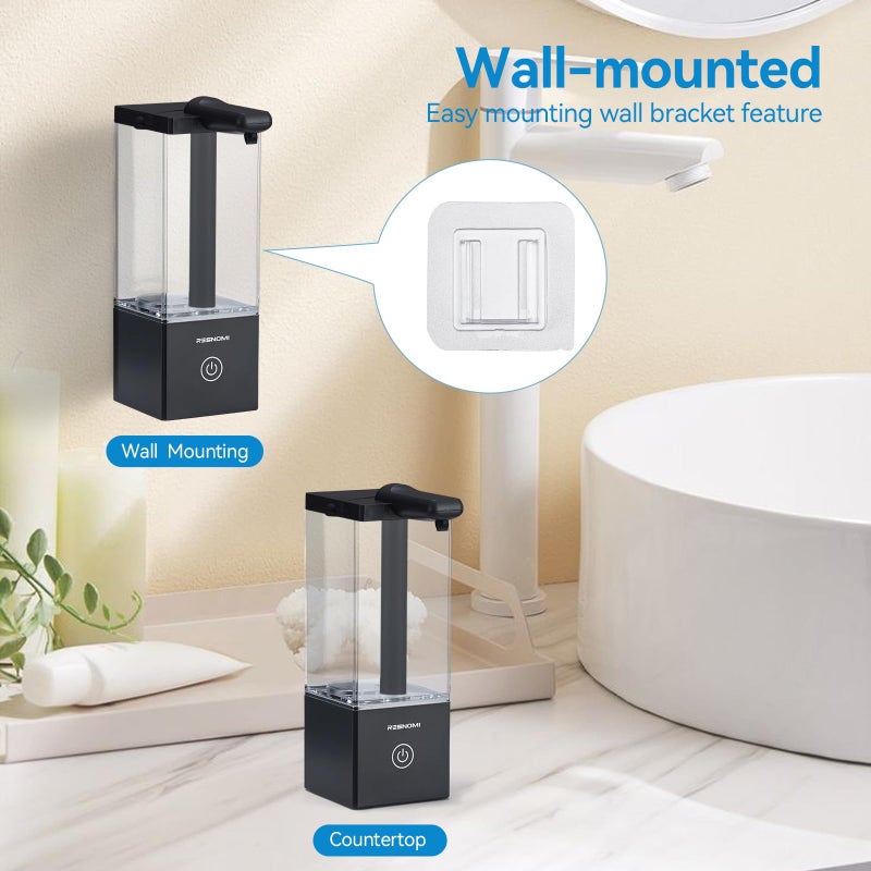 RESNOMI Automatic Soap Dispenser Touchless, Soap Dispenser Bathroom, Large Transparent Reservoir&Wall Mount, Type-C Rechargeable&3-Level Adjustable, Water-Resistant, Kitchen, Hotel, and School, Black - Image 3