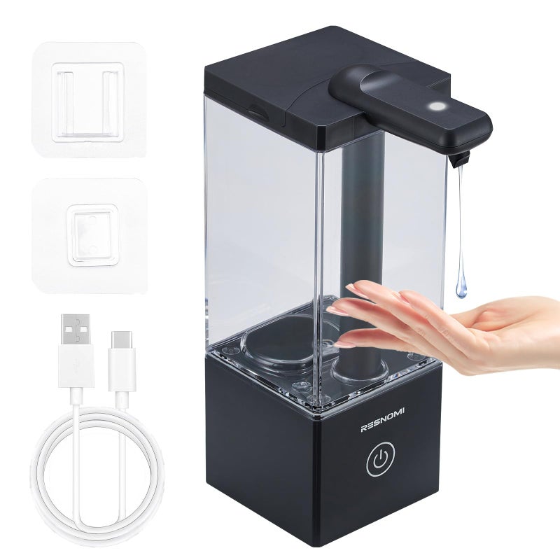 RESNOMI Automatic Soap Dispenser Touchless, Soap Dispenser Bathroom, Large Transparent Reservoir&Wall Mount, Type-C Rechargeable&3-Level Adjustable, Water-Resistant, Kitchen, Hotel, and School, Black - Image 1