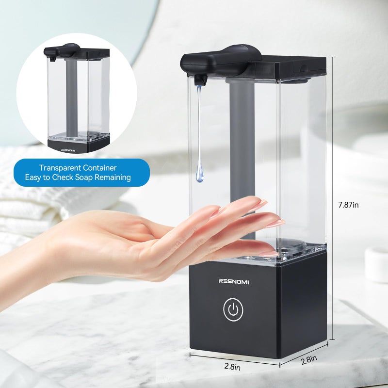 RESNOMI Automatic Soap Dispenser Touchless, Soap Dispenser Bathroom, Large Transparent Reservoir&Wall Mount, Type-C Rechargeable&3-Level Adjustable, Water-Resistant, Kitchen, Hotel, and School, Black - Image 2