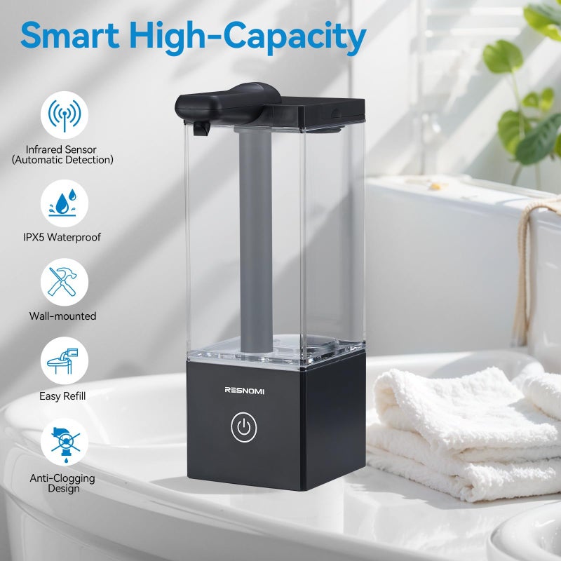 RESNOMI Automatic Soap Dispenser Touchless, Soap Dispenser Bathroom, Large Transparent Reservoir&Wall Mount, Type-C Rechargeable&3-Level Adjustable, Water-Resistant, Kitchen, Hotel, and School, Black - Image 5