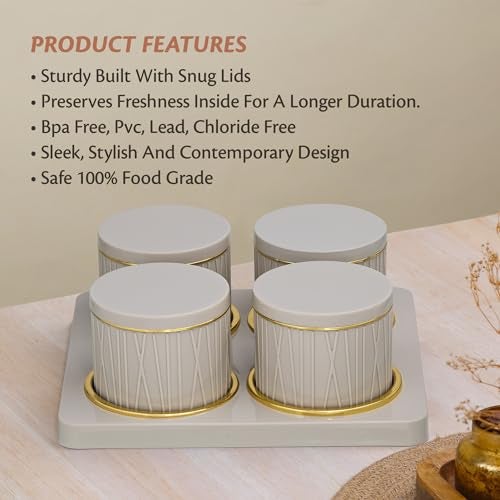 Selvel Dune Airtight Dry Fruit Container Tray Set -4 Pcs (450ml) Multi-Color (Emerald Green, Classic White, Bluish Grey) Polypropylene with Subtle Gold Rim (Repose Grey) - Image 5