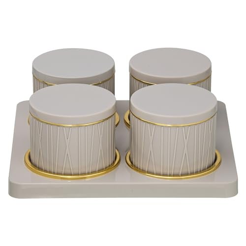 Selvel Dune Airtight Dry Fruit Container Tray Set -4 Pcs (450ml) Multi-Color (Emerald Green, Classic White, Bluish Grey) Polypropylene with Subtle Gold Rim (Repose Grey) - Image 2