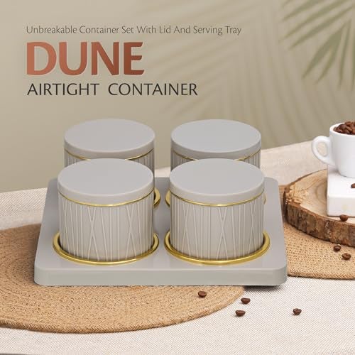 Selvel Dune Airtight Dry Fruit Container Tray Set -4 Pcs (450ml) Multi-Color (Emerald Green, Classic White, Bluish Grey) Polypropylene with Subtle Gold Rim (Repose Grey) - Image 3
