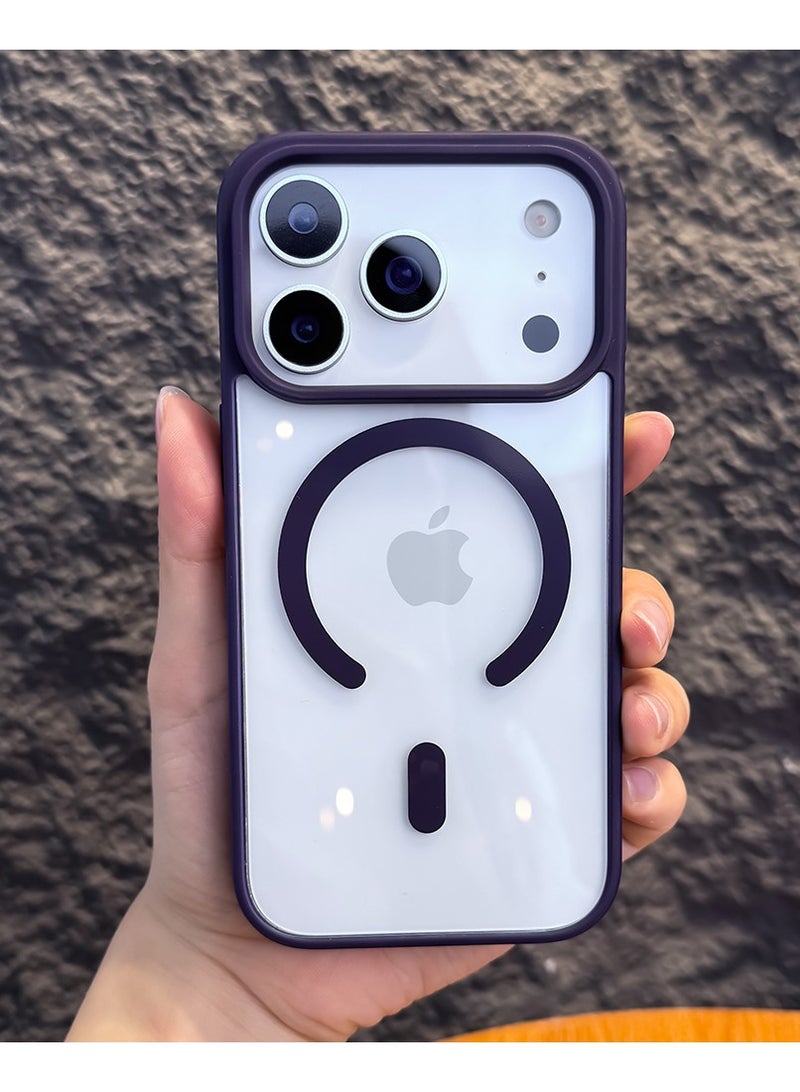 غطاء شفاف مع إطار بنفسجي لهاتف iPhone 17 Pro Max – مزود بخاصية Magsafe ومغناطيسات N52 الأقوى - Image 1