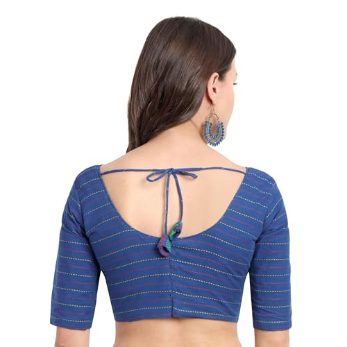JISB Women's Cotton Sweet Heart Neck Back Open Blouse (Blue, 44) - Image 3