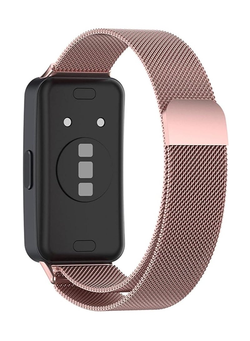 Huawei Band 9 Luxury Design Replacement Band Breathable And Waterproof, Stainless Steel Mesh Strap Magnetic Rosepink - Image 2