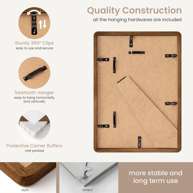 FLYJOE A4 Solid Oak Wood Photo Frame | A4 Picture Frame With Mat For A5 | Plexiglass And Hanging Hardware Included | Walnut, 1 Pack - Image 5