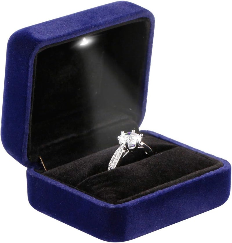 Omeet Velvet Metal Glossy with LED Jewelry Gift Box for Proposal, Engagement, Wedding - Easy to fit into Your Pocket or Handbag - Blue - Image 1