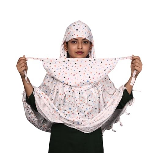 HYLOL Pure Cotton White Innovative Stylish Star Printed Pattern Fancy Scarf With Sun Protection Cover Face Cotton Mask For Women's And Girls (Star) For Female - Image 1