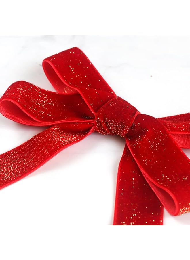The Bros christmas Red Velvet Ribbon 2 Rolls 2 Sizes Shiny Vintage Velvet Red Ribbon for christmas tree 20Yards Single Face Velvet Wrapping Ribbon for Christmas Wreath Decoration DIY Bow Craft Gift Wrapping - Image 2