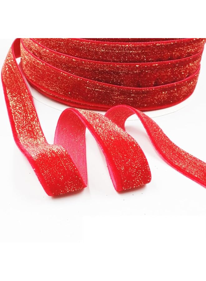 The Bros christmas Red Velvet Ribbon 2 Rolls 2 Sizes Shiny Vintage Velvet Red Ribbon for christmas tree 20Yards Single Face Velvet Wrapping Ribbon for Christmas Wreath Decoration DIY Bow Craft Gift Wrapping - Image 1