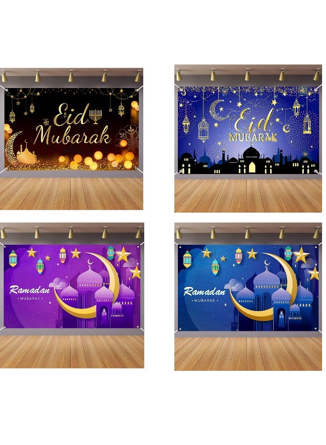NIBEMINENT Ramadan Mubarak Door Cover Ramadan Decorations for Home, Large Eid Mubarak Ramadan Backdrop with Moon Castles Sign for Muslim Indoor Outdoor Decor Party Supply 180*110cm  - Image 2