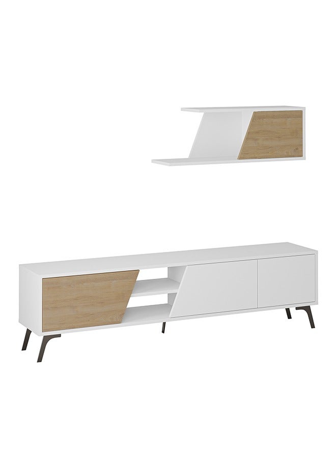 Mourah Home Fiona Tv Unit Up To 70'' Inch Tvs With Shelf 3Door And 2Tier Storage | Tv Cabinet For Living Room| 180X35.6X48 Cm (White Oak) - Image 2