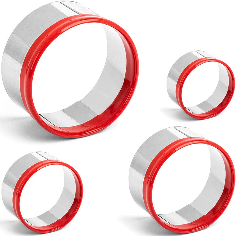 COOKIEQUE 4Pcs Round Cookie Cutter Set 2""  3""  4""  5""  Biscuit Cutters  Large Circle Cookie Cutters  Sandwich Cutter  Unique Design with Protective Red Top PVC  - Image 1