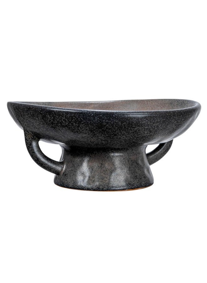 Creative Co-Op Stoneware Bowl with Handle and Base, Black Reactive Glaze - Image 1