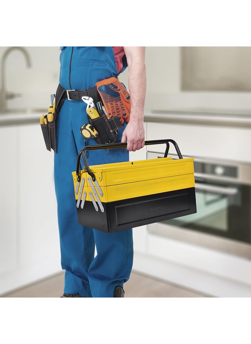 plantex Plantex Tool Box for HomeSturdy Tools Box With Large CapacityEmpty Tool BoxTool Organizer for Carpenter Garage And Home Essential Tools 5 Compartments Yellow Black Metal  - Image 3