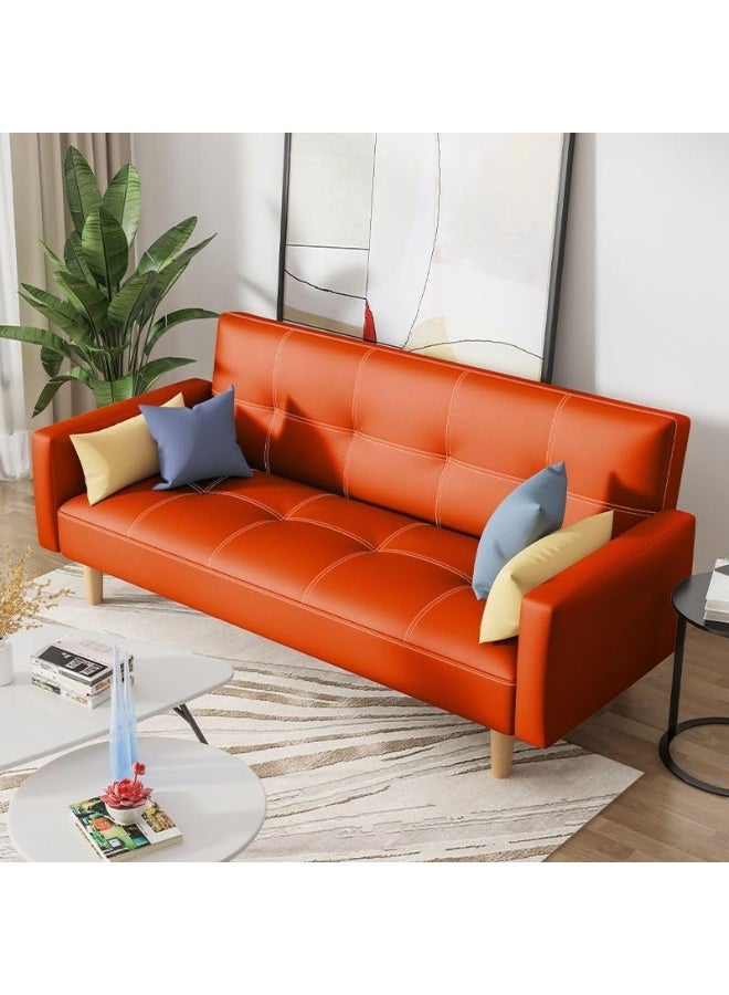 Ripple FURNITURE UAE Homes Water-Resistant Leather Sleeper Sofa, Square Arms, Biscuit Back Design (Orange) - Image 1