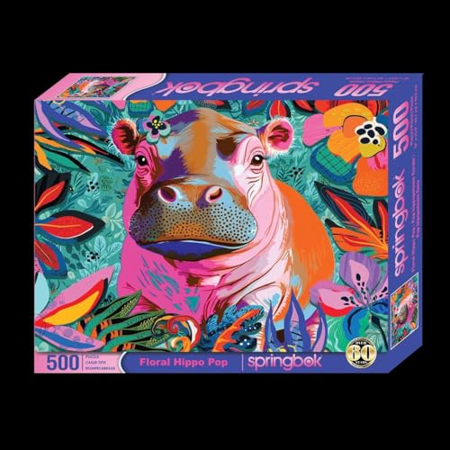 Springbok Floral Hippo Pop 500 Piece Jigsaw Puzzle for Adults and Family Colorful Pygmy Hippo Unique Cut Pieces Made in USA - Image 5