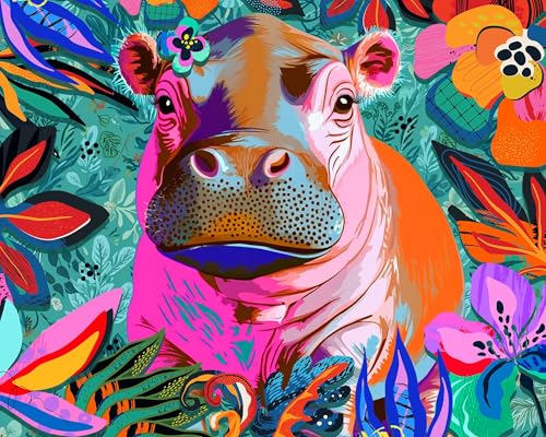 Springbok Floral Hippo Pop 500 Piece Jigsaw Puzzle for Adults and Family Colorful Pygmy Hippo Unique Cut Pieces Made in USA - Image 1